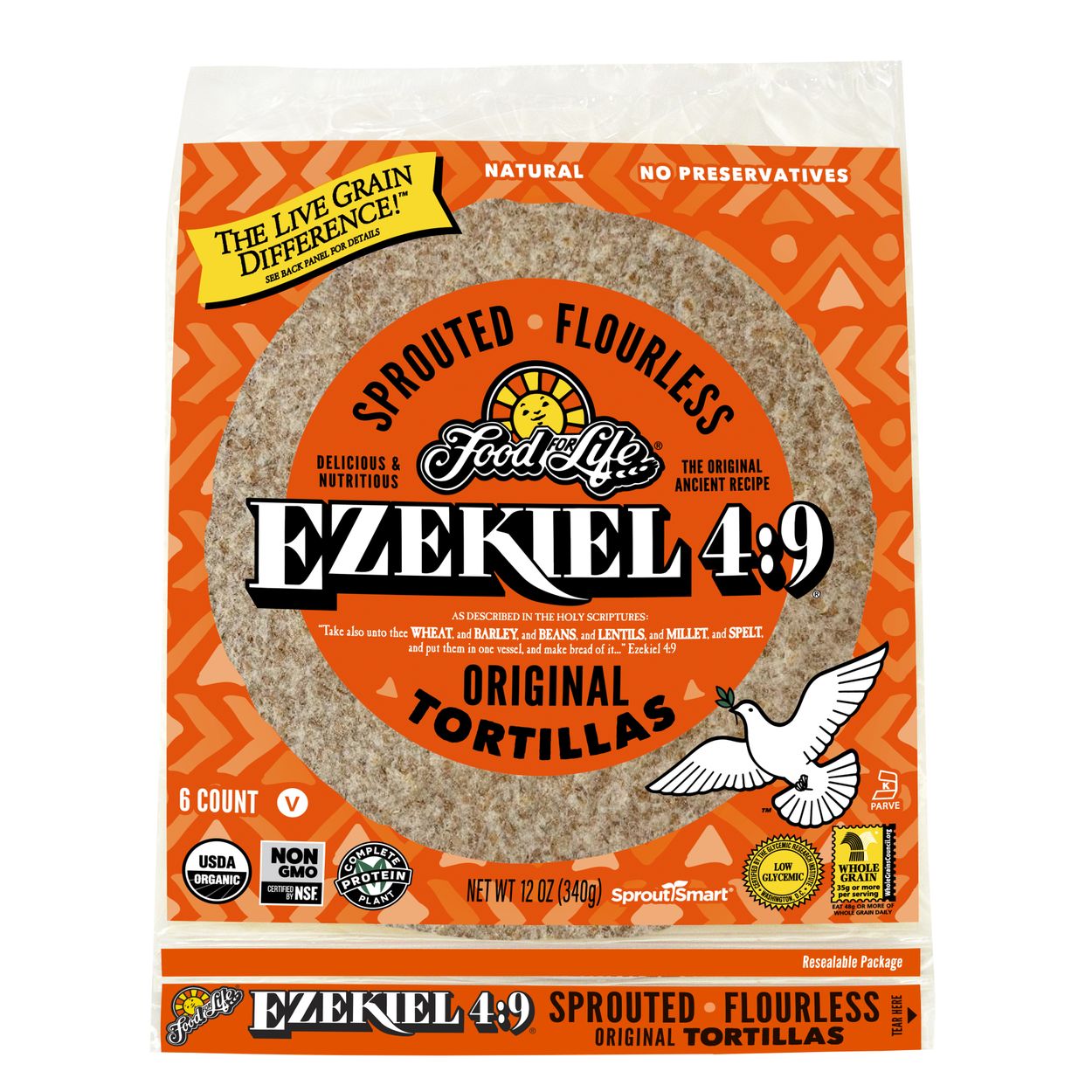 Food For Life Ezekiel Sprouted Tortillas, 9 inch, Frozen, Organic