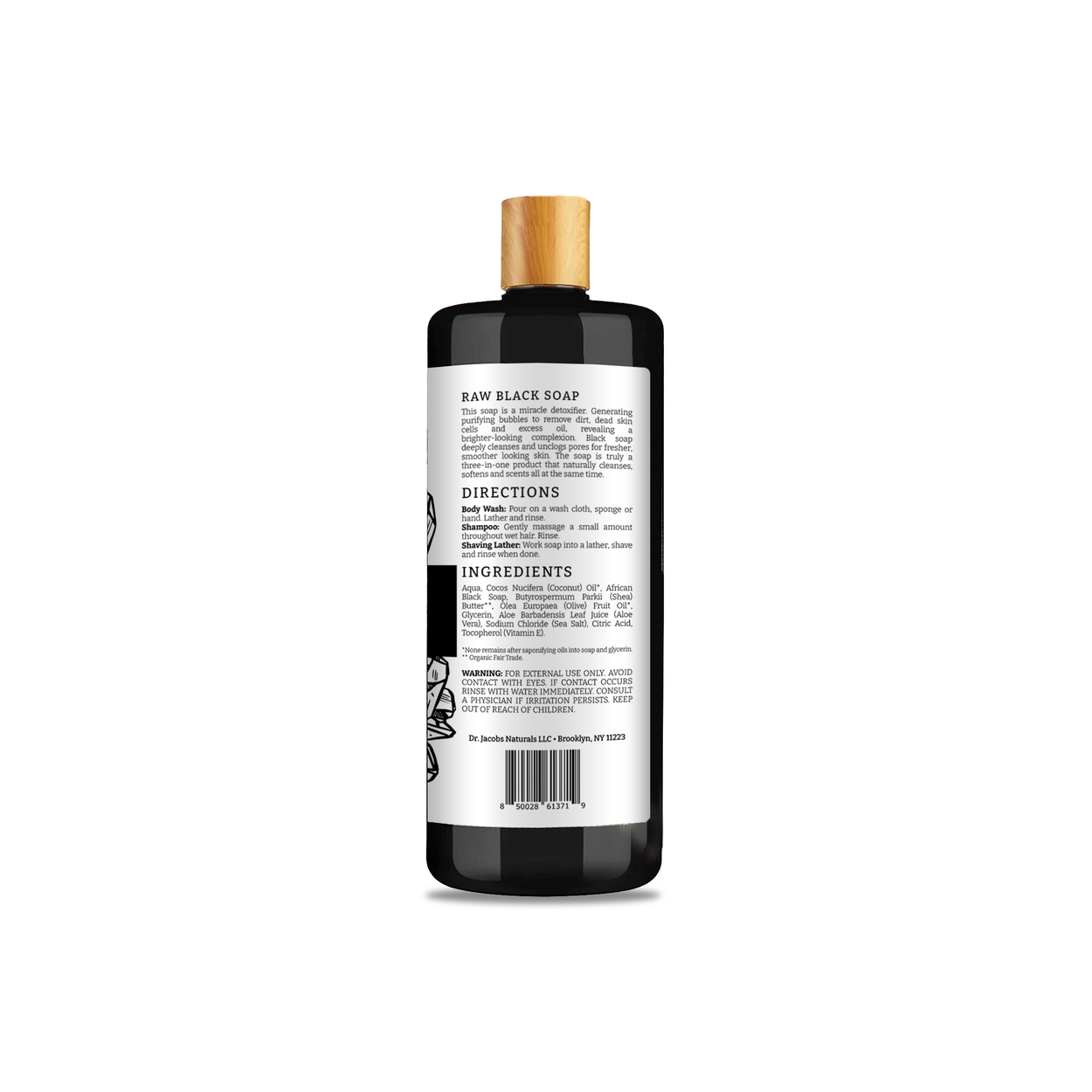 Dr. Jacobs Naturals Black Soap Body Wash, Plant Based Raw - Azure