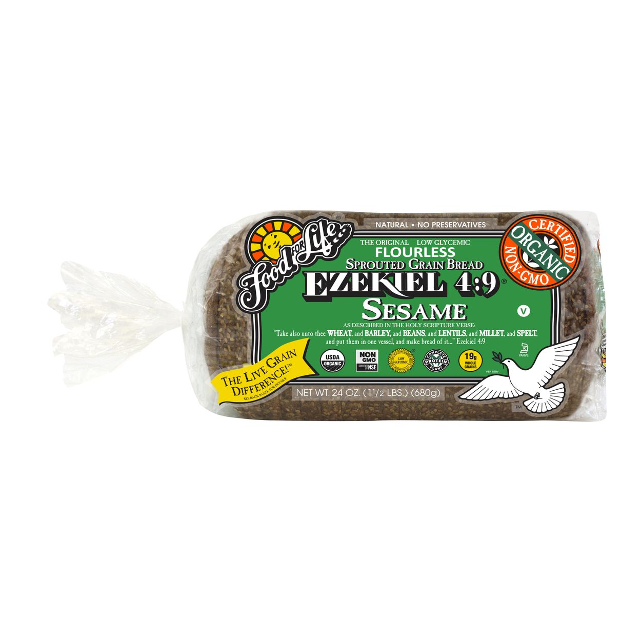 Food For Life Sesame Ezekiel Bread, Frozen, Organic - Azure
