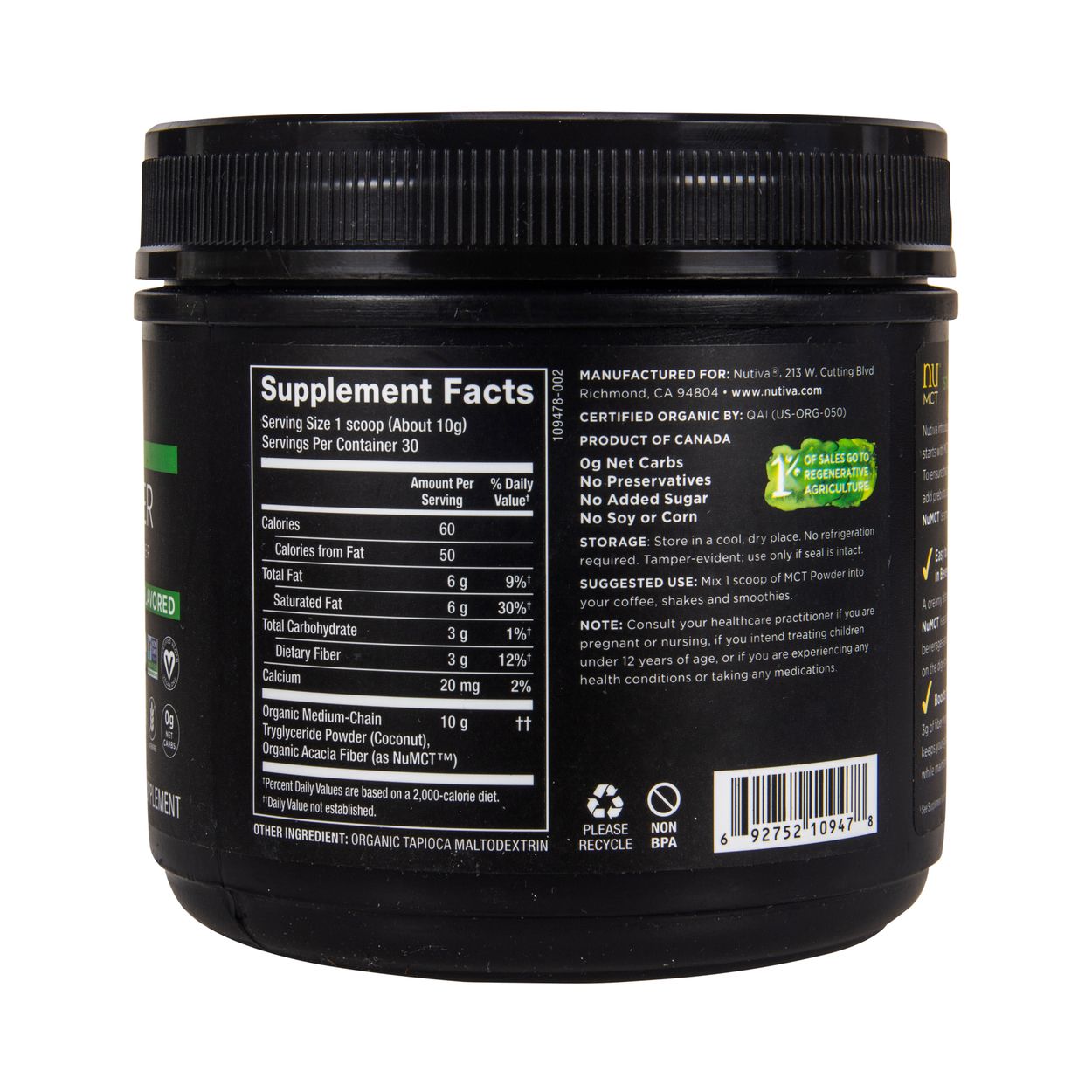 Nutiva MCT Powder, Unflavored, Organic - Azure Standard