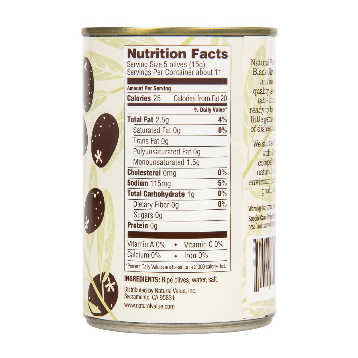 Natural Value Black Olives, Pitted, Natural - Azure Standard