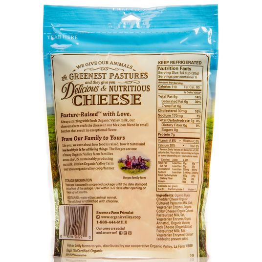 Organic Valley Mexican Blend Cheese, Shredded, Organic Azure