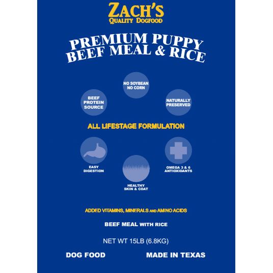 Zach's Quality Dog Food Dog Food, Premium Puppy Beef Meal & Rice 28/