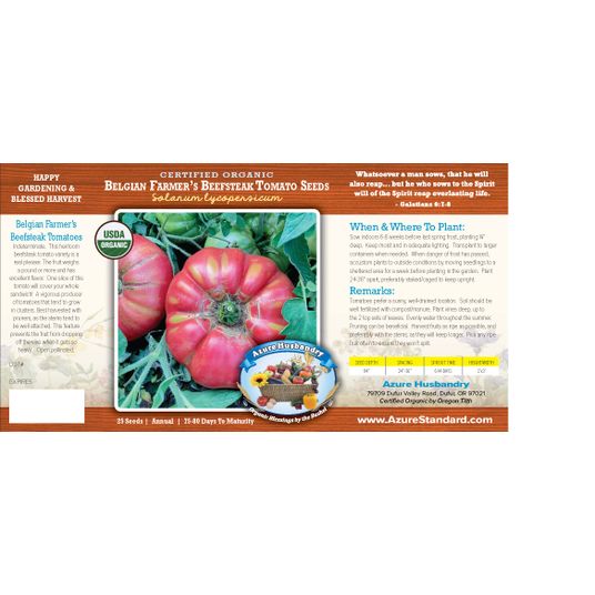 Azure Husbandry Belgian Farmer's Beefsteak Tomato Seed, Organic