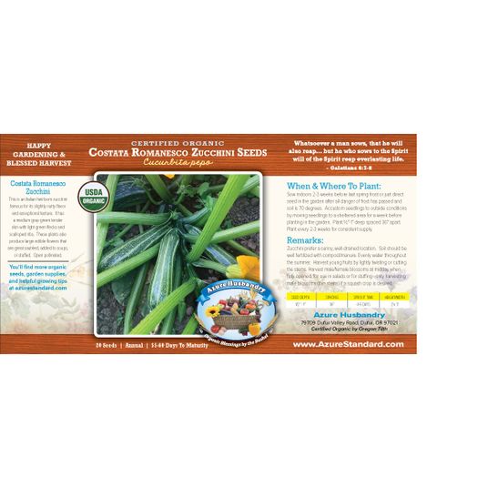 Azure Husbandry Costata Romanesco Zucchini Seed, Organic - Azure