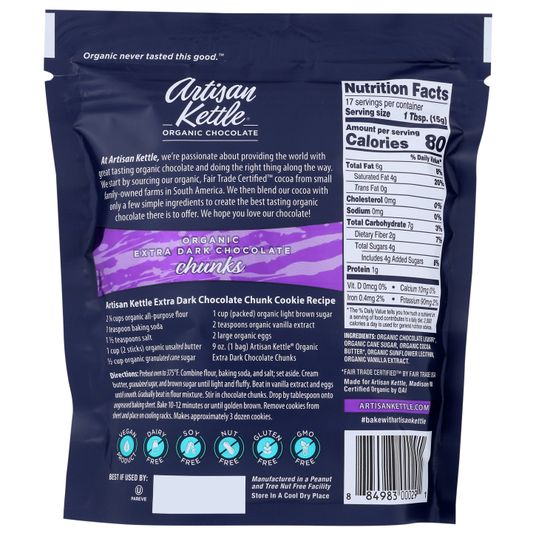 Artisan Kettle Chocolate Chips, Chunks, Extra Dark, Organic