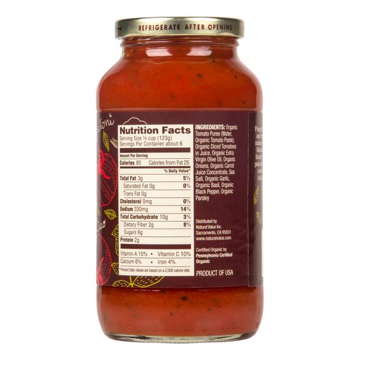 Natural Value Pasta Sauce, Marinara, Organic - Azure Standard