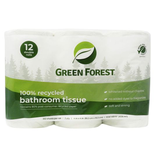 Green Forest Bathroom Tissue, 352 ct 2 ply, (12 Roll/Pack) Recycled - Azure  Standard