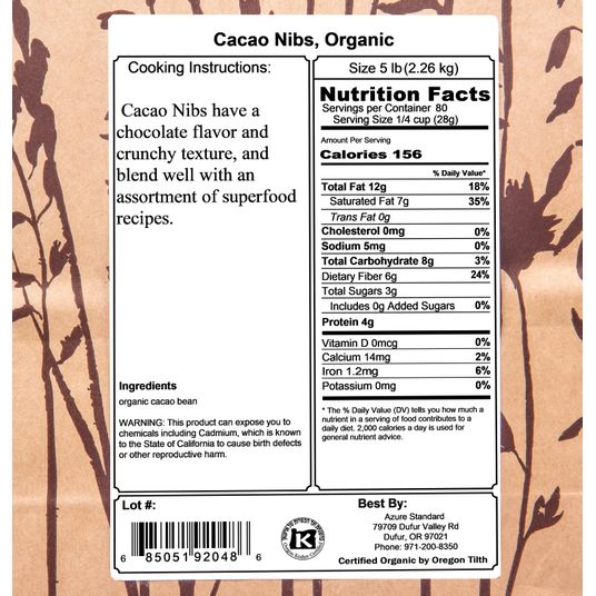 Azure Market Organics Cacao Nib, Organic - Azure Standard