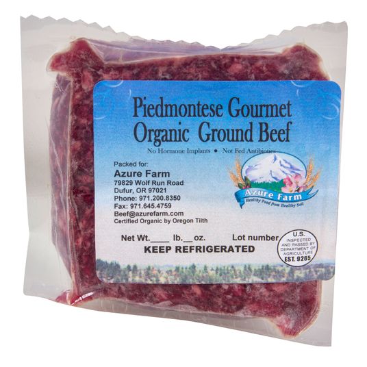 Azure Farm Piedmontese Ground Beef, GrassFed, Frozen, Organic Azure Standard
