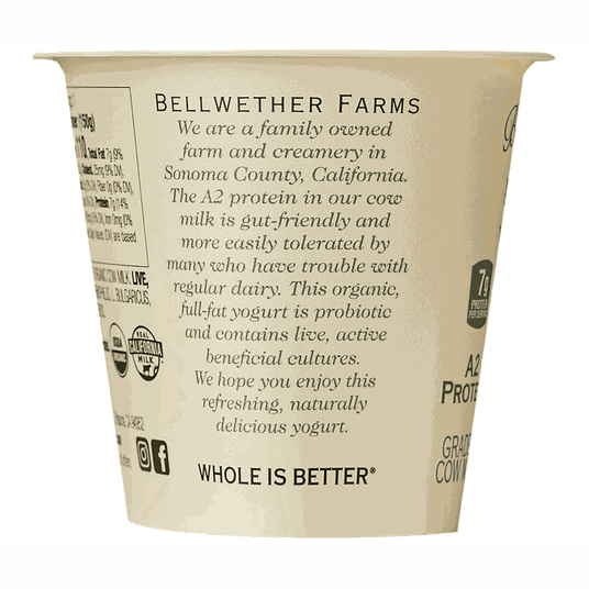 Bellwether Farms Yogurt, Whole Milk, Plain, A2 Organic - Azure