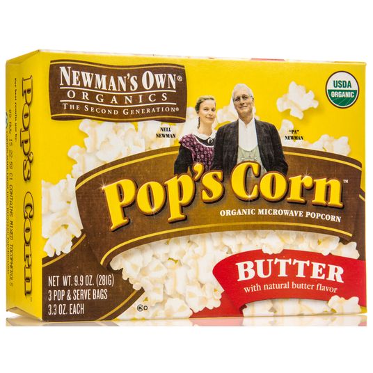 Newman's Own Popcorn, Butter Flavor, Microwavable, Organic Azure