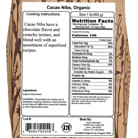 Azure Market Organics Cacao Nib, Organic - Azure Standard