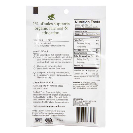 Simply Organic Sweet Basil Pesto Mix - 12 Pack Of Organic Seasoning For Pasta & Dips