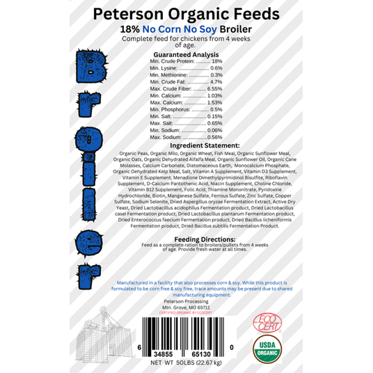 Peterson Organic Feeds Grower/Broiler 18%, No Soy-No Corn, Organic