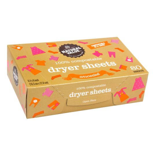 Natural Value Dryer Sheets, 100 Compostable, Unscented Azure Standard