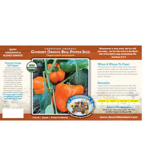Azure Husbandry Gourmet Orange Bell Pepper Seed, Organic - Azure
