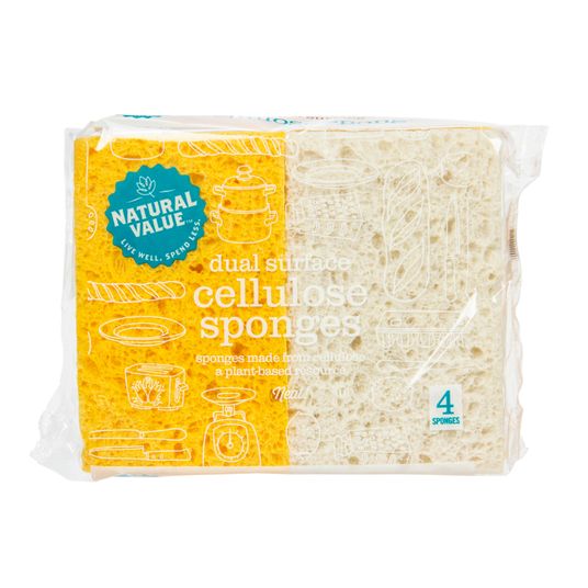Natural Value Cellulose-Schwämme – 4 Stück, Doppelseitig, Umweltfreundlich, Für Küche & Haushalt