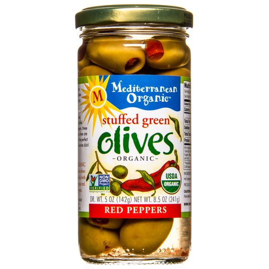 Mediterranean Organics Stuffed Green Olives with Peppers, Organic
