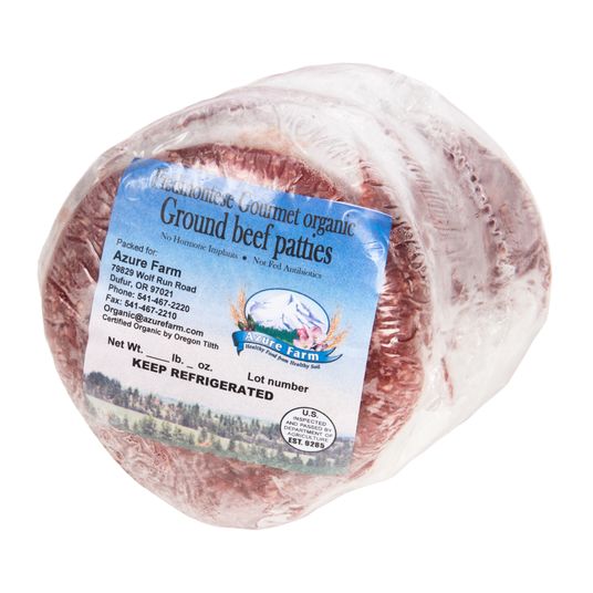 Azure Farm Piedmontese Ground Beef Patties, GrassFed, Frozen, Organic