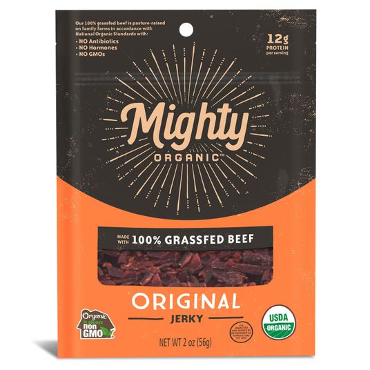 Organic Valley Mighty Beef Jerky, Original, GrassFed, Organic Azure