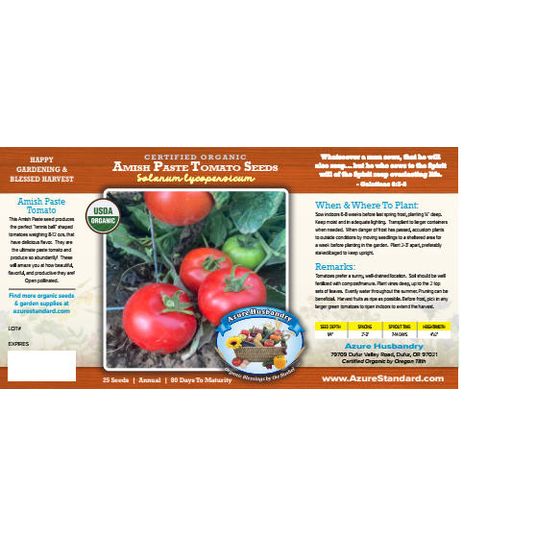 Azure Husbandry Amish Paste Tomato Seed, Organic Azure Standard
