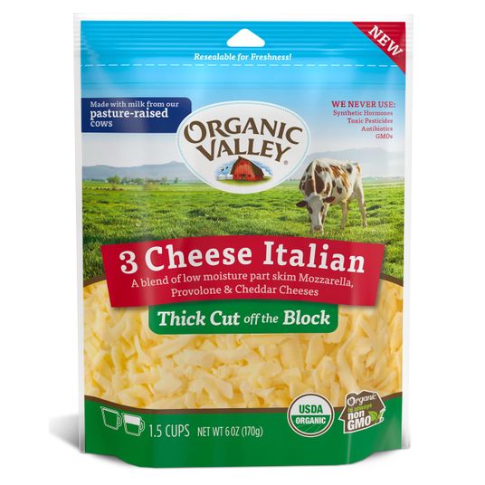 Organic Valley Italian Blend Cheese, Thick Shredded, Organic Azure
