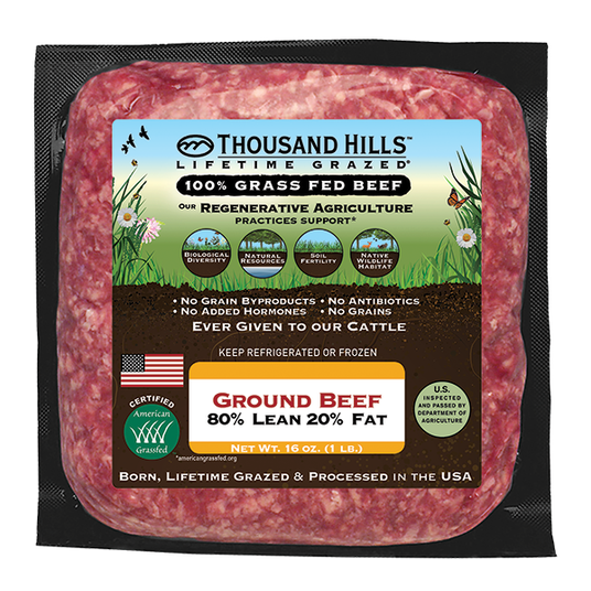 Thousand Hills Ground Beef, 80/20, Grass-Fed, Frozen - Azure Standard