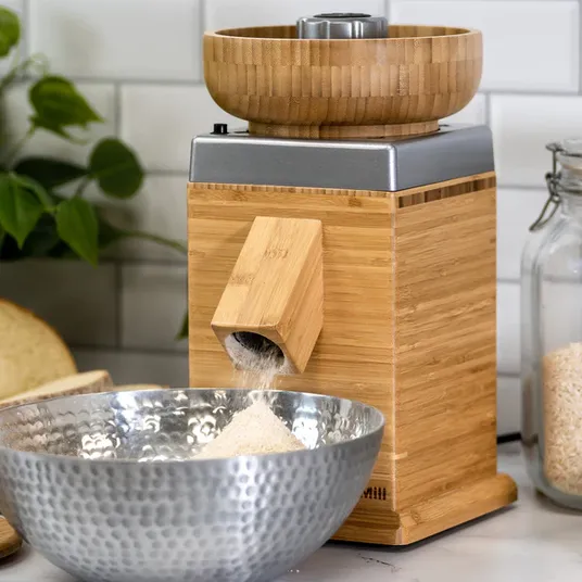 NutriMill Harvest Stone Grain Mill, Silver Trim - Azure Standard