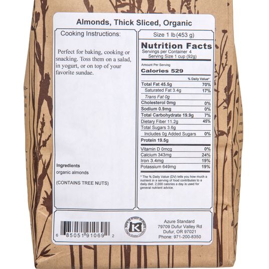 Azure Market Organics Almonds, Thick Sliced, Organic - Azure Standard