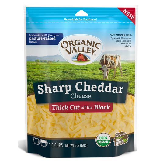 Organic Valley Cheddar Cheese, Sharp, Thick Shredded, Organic Azure