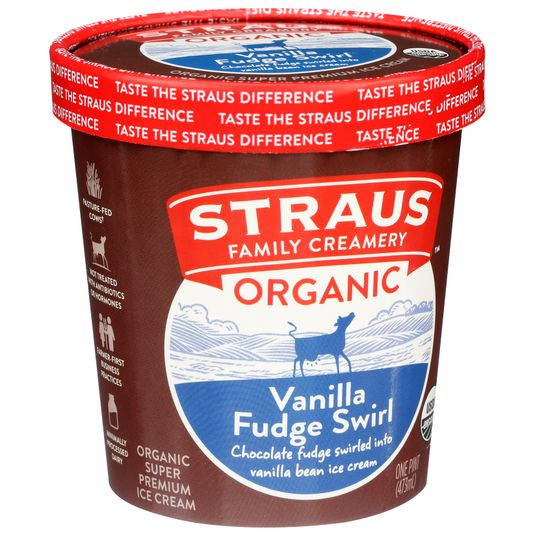 Straus Family Creamery Ice Cream, Vanilla Fudge Swirl, Organic
