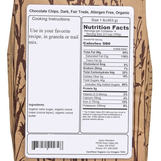 Azure Market Organics Chocolate Chips, Dark, Allergen Free