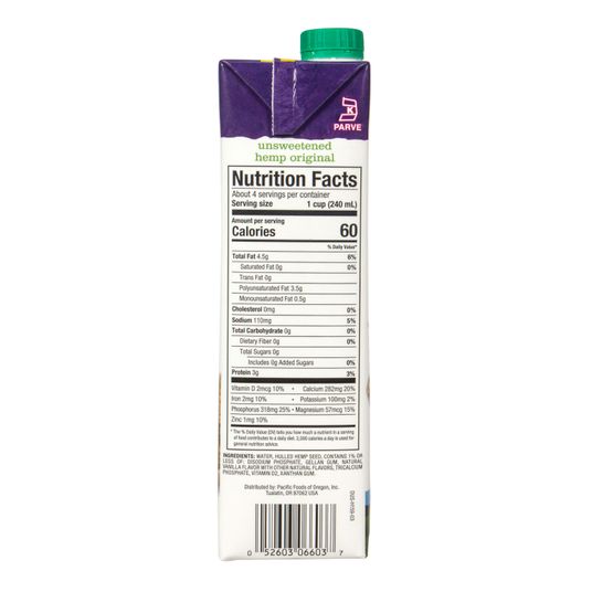 Pacific Foods Hemp Milk, Unsweetened, Original, All Natural ...