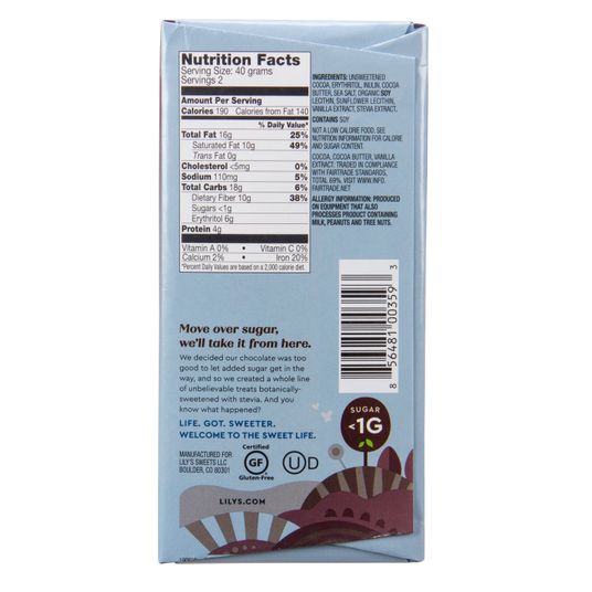 Lily's Chocolate Bar, 70% Extra Dark, Sea Salt, Stevia Sweet ...
