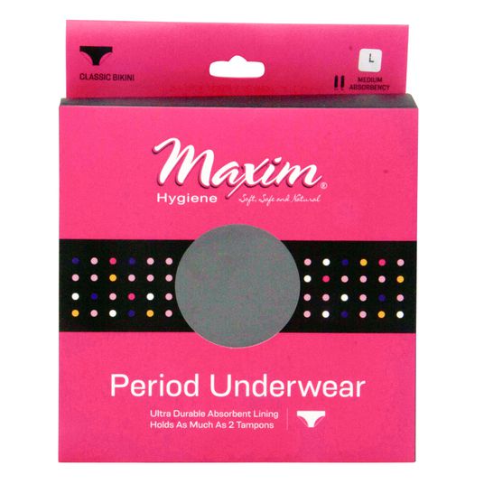 Maxim Hygiene Products Period Underwear, Classic Bikini, Black, Large -  Azure Standard