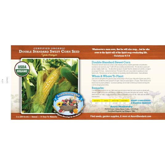 Azure Husbandry Double Standard Sweet Corn Seed, Organic - Azure